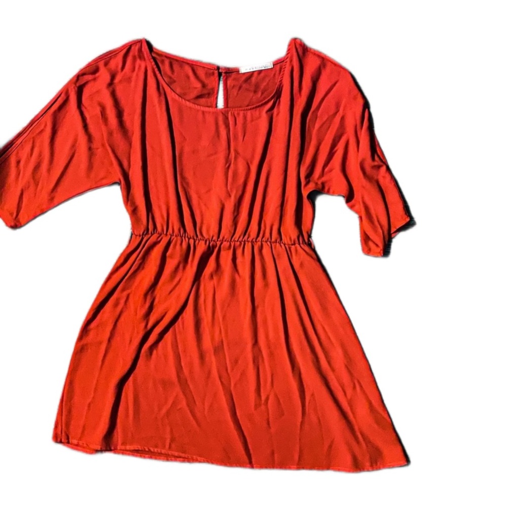 ORANGE DRESS WITH CINCHED WAISTLINE | FAST SHIPPING